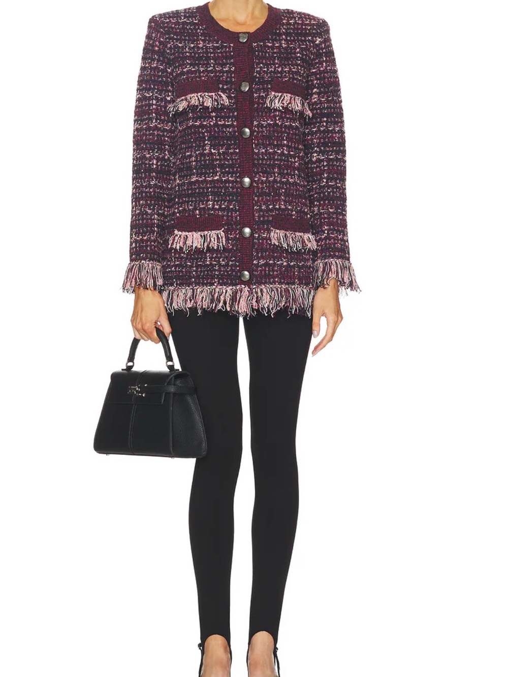 L'AGENCE Plum and Pink Bouclé Fringe Jacket